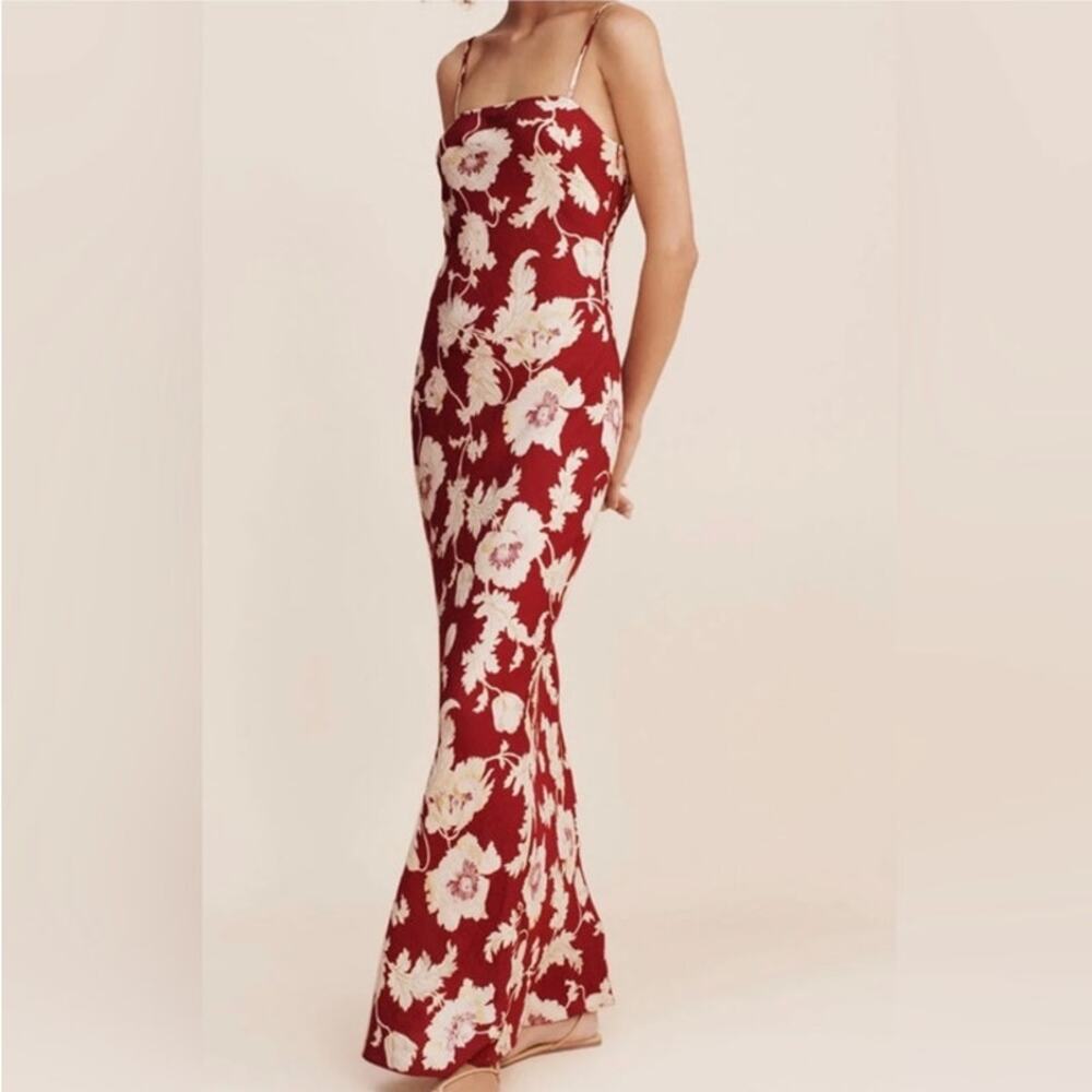 Posse Red Floral Slip Maxi Dress with Cream Blooms